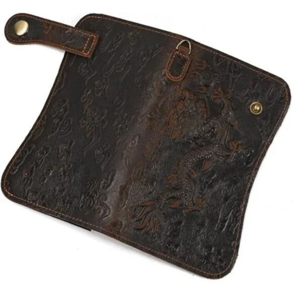 New Men's Genuine Leather Long Wallet Chain Wallet Card holder Wallet - Picture 7 of 8